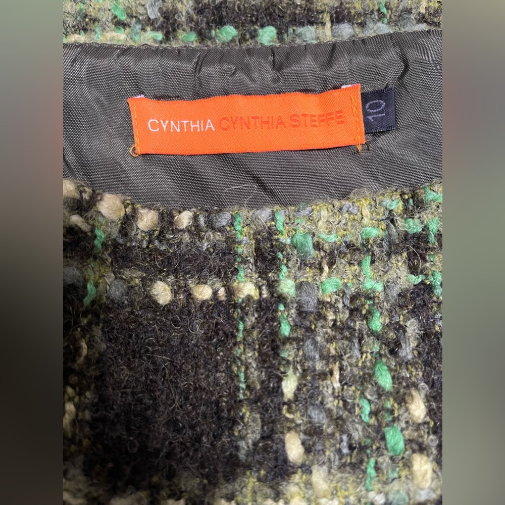 Cynthia Steffe Multi-Green Wool Blend Tweed Style Mini Skirt Size 10 - Picture 8 of 10